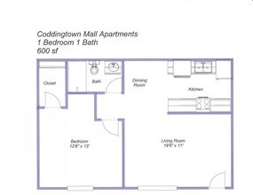 1 Bed, 1 Bath Model floor plan